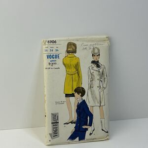 Coat Size 14 b34 Double Breast ALine Collar 3 Lengths UNCUT Pattern 6906 Vintage